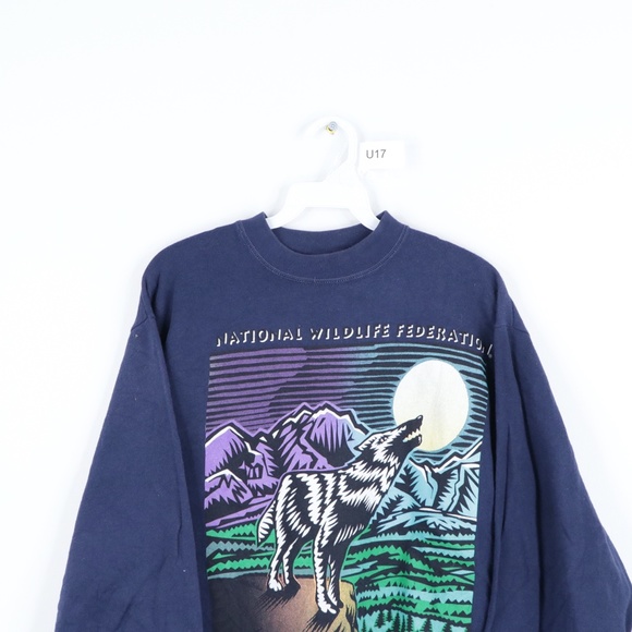 90s Streetwear Mens Large Wildlife Wolf Sweatshirt - Picture 2 of 8